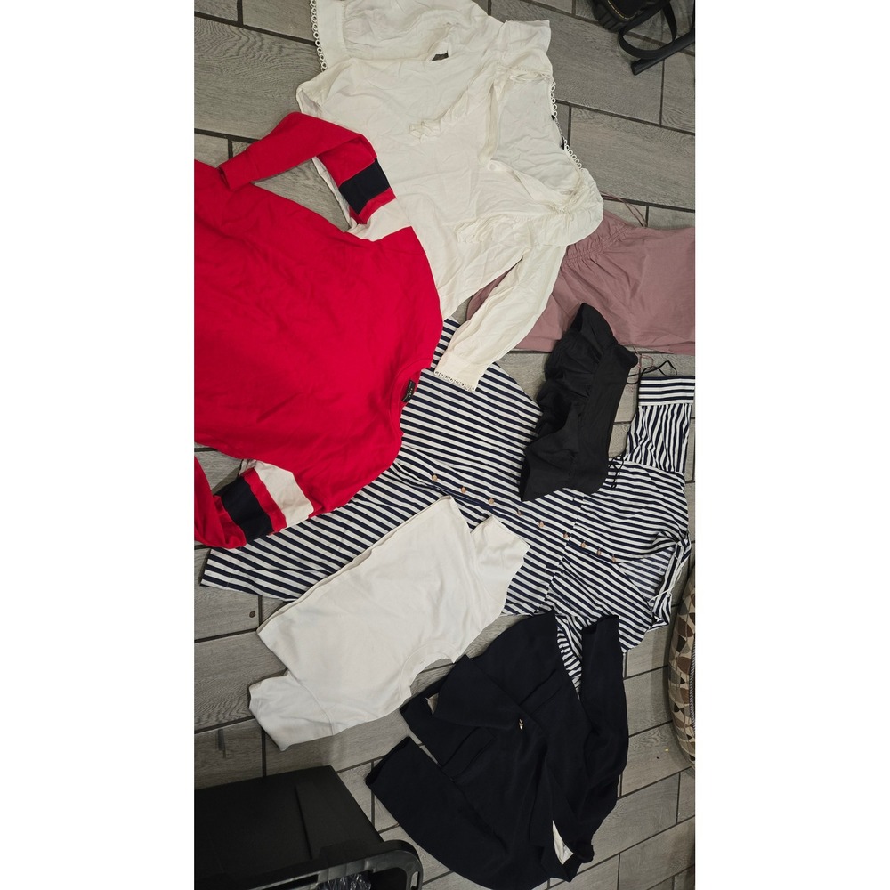 Zara Womens Clothing Lot of 7-Sweatshirt White Eyelet Blouse Striped Dress XS-XL
